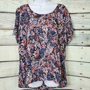 Maurices Women’s Navy Floral Short Sleeve Blouse Size L Polyester
